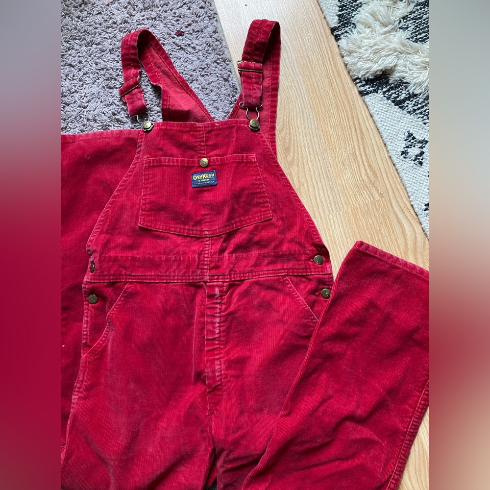 Oshkosh red corduroy overalls, sz Small